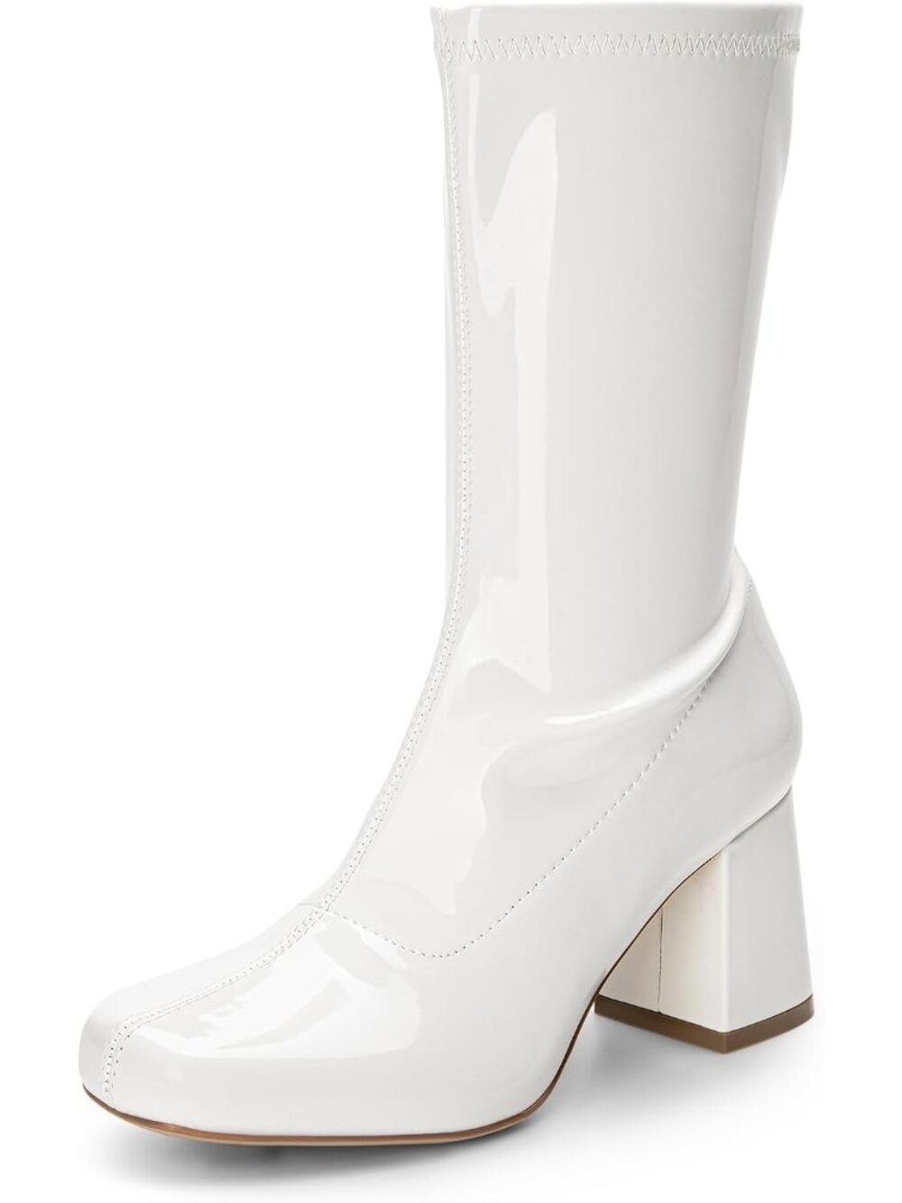 DREAM PAIRS Women's White Low Block Heel Zipper Ankle Mid Calf Gogo Boot Shoes
